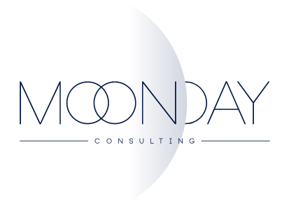 Voici le logo bleu du cabinet de conseil data Moonday Consulting.